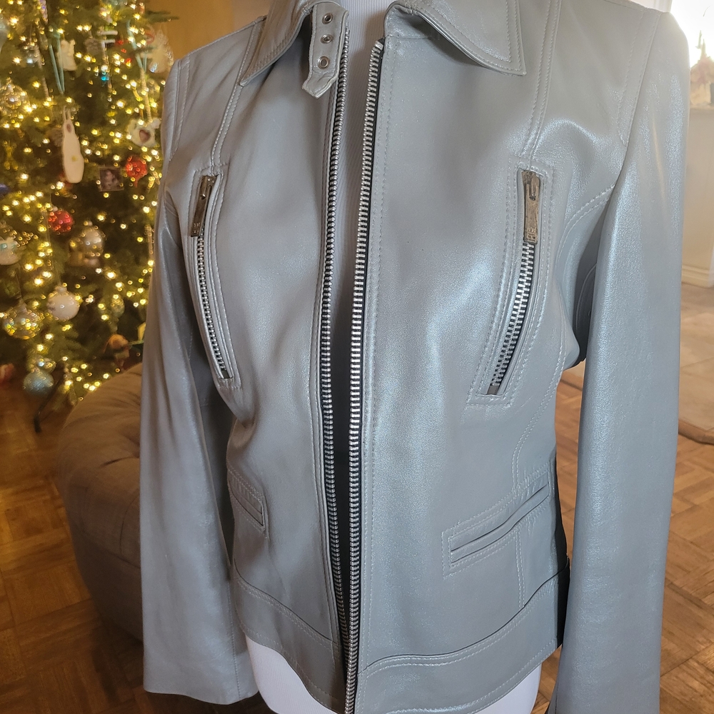Tommy Hilfiger Women's Silver Leather Jacket
